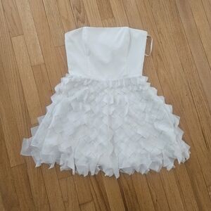 White House Black Market Boned White Strapless Ruffle Mini Dress